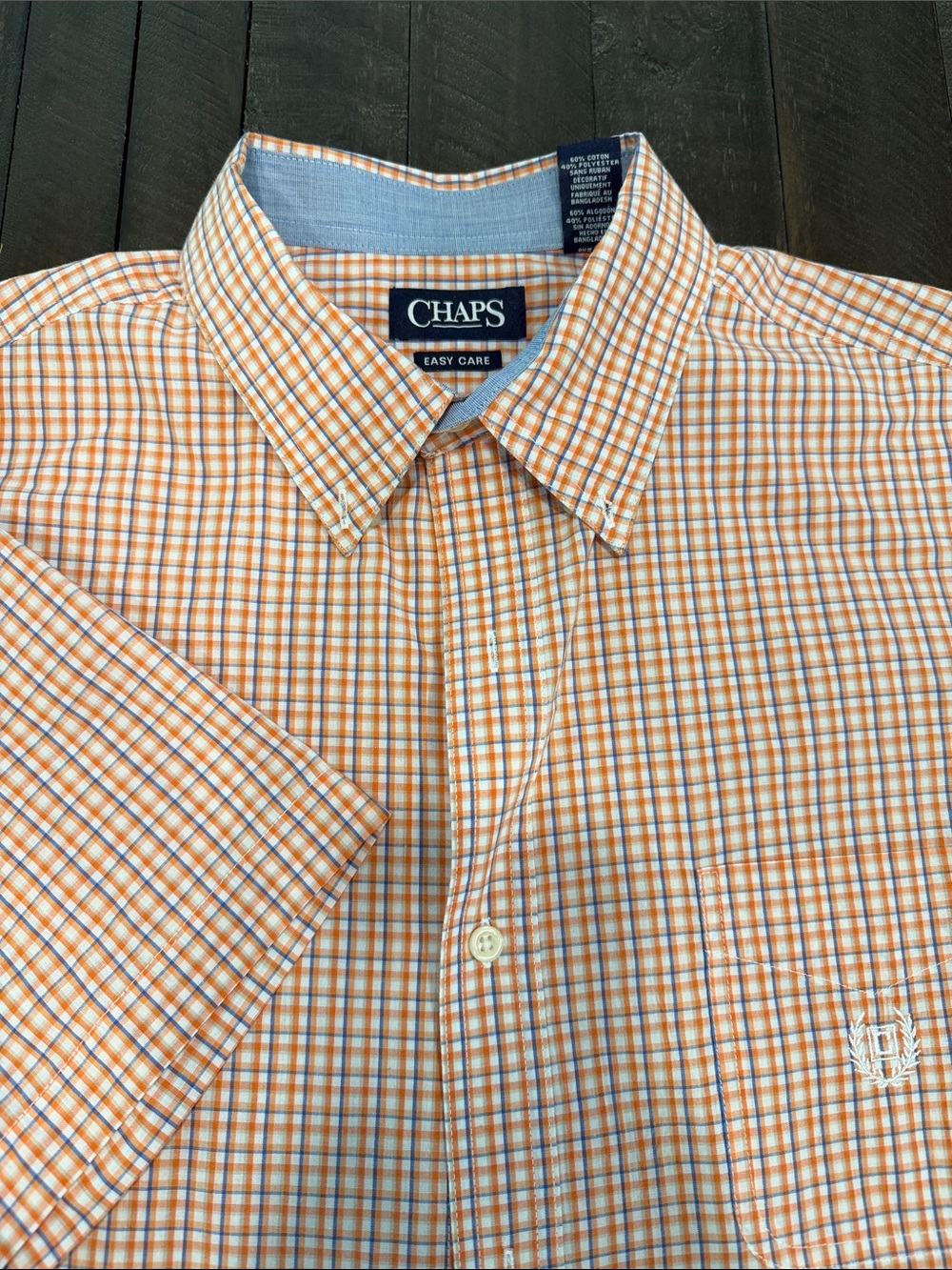 Chaps Orange and White Plaid Short-Sleeve Button-Down Shirt